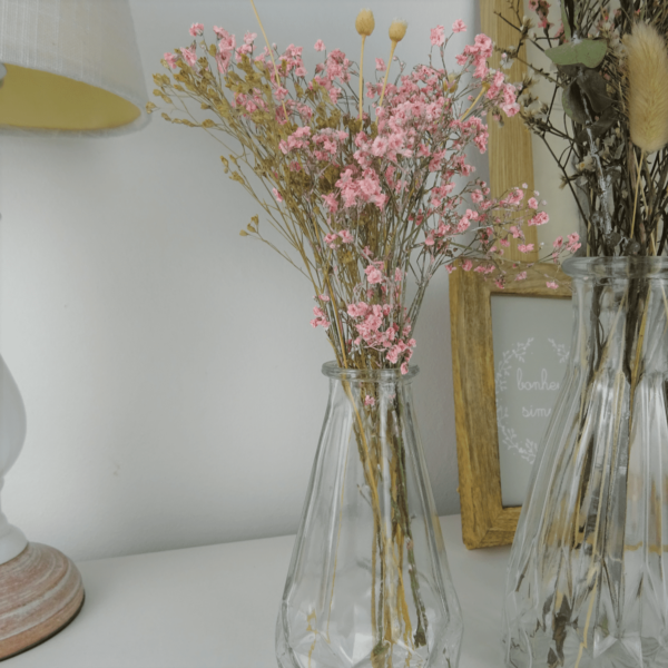 Duo de vase vintage rose et nature en fleurs séchées. Collection Mariage. Fleuriste Rose & Camelia. Lllle métropole et Tourcoing